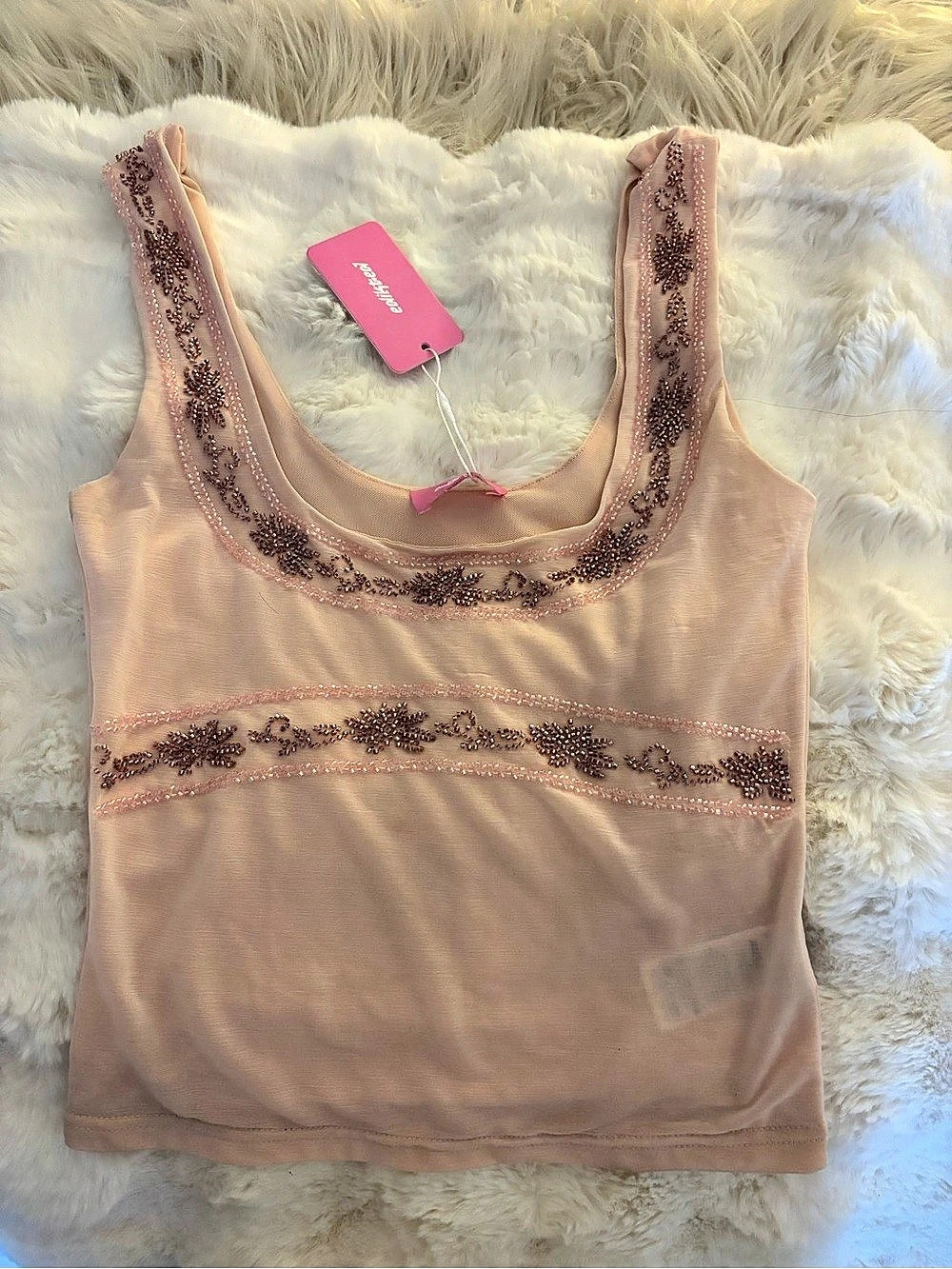Edikted Beaded Tank Top in Pink Size Small NWT
